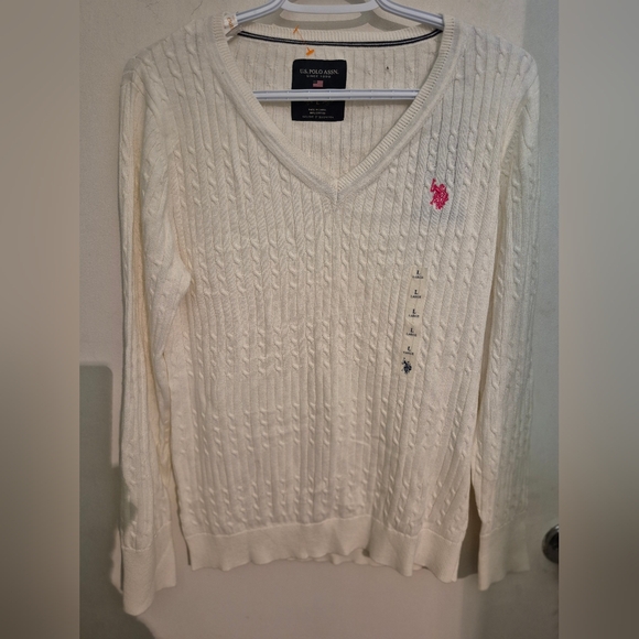 V Neck Cable Sweater Sz.L  NWT Ivory - Picture 2 of 7